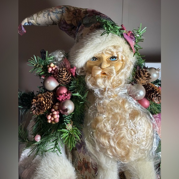 Vintage 24” Tapestry Coat Santa Claus Figure Velvet & Faux Fur Holiday Decor - Picture 2 of 11